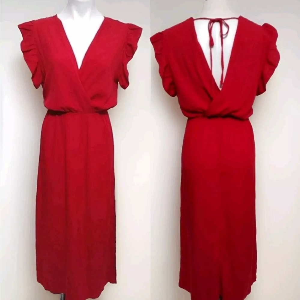 LC Waikiki XSIDE Marcel V-Neck Cutout Back Ruffle Sleeve Maxi Dress S Elegant